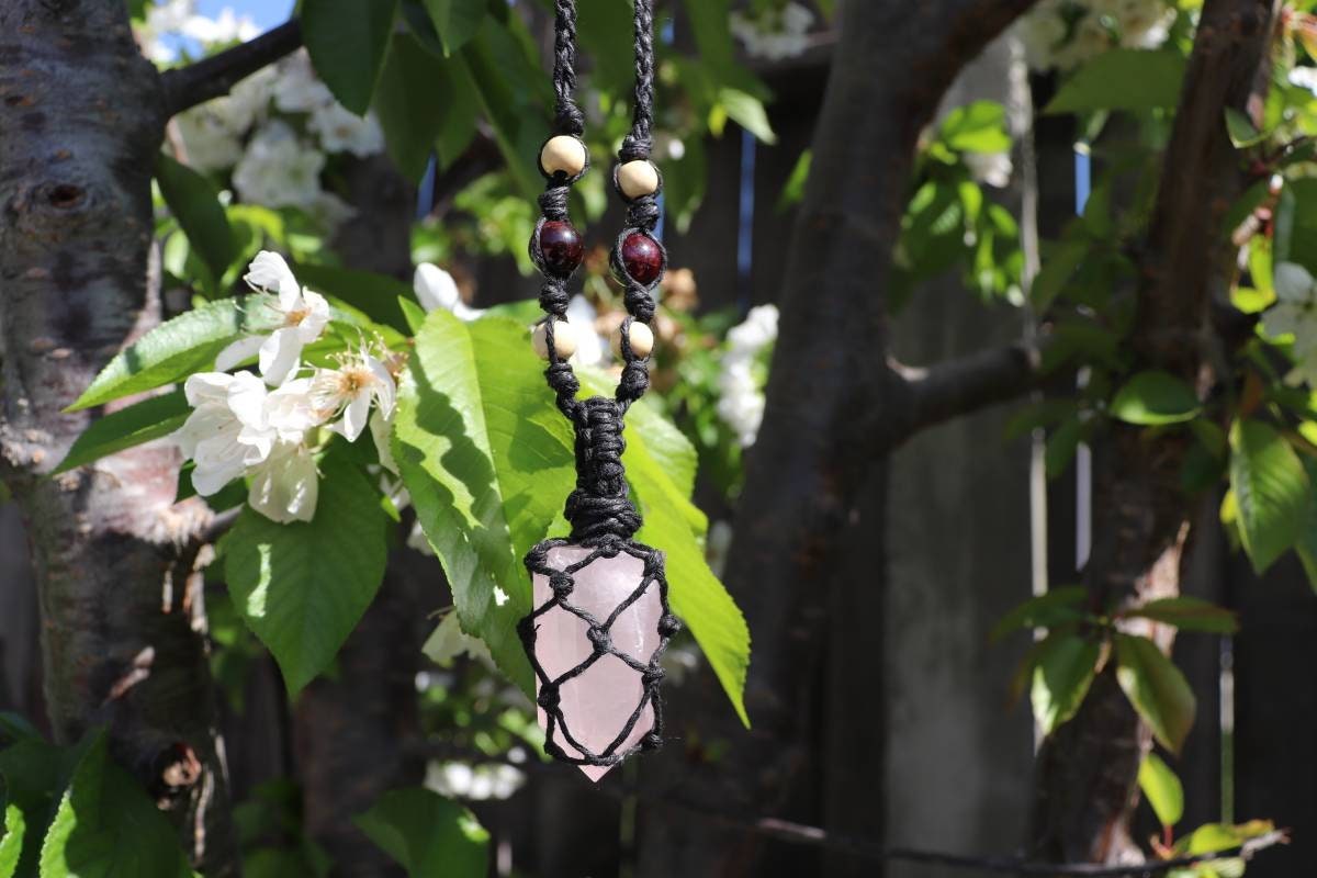 Rose Quartz | Black Hemp Wrapped Necklaces