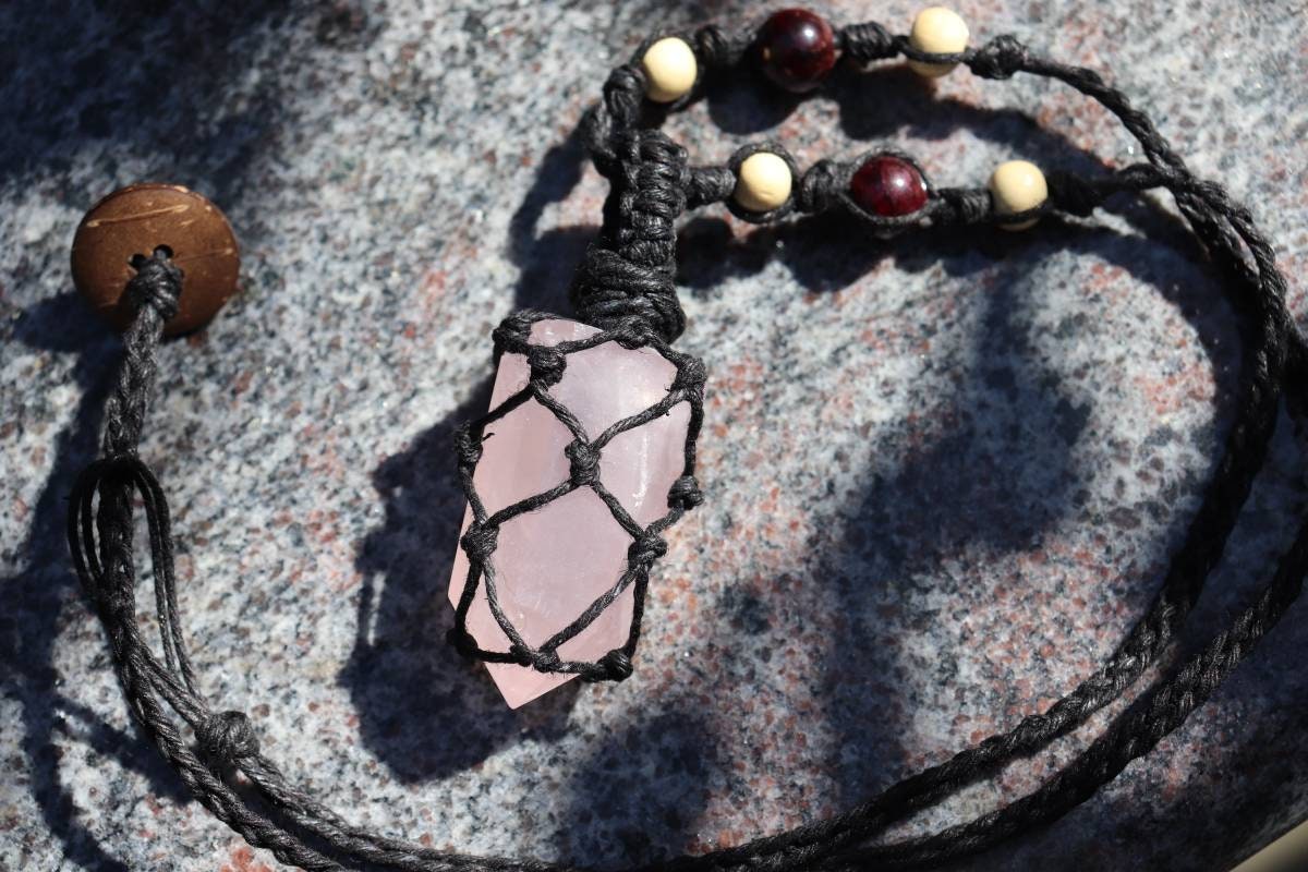 Rose Quartz | Black Hemp Wrapped Necklaces