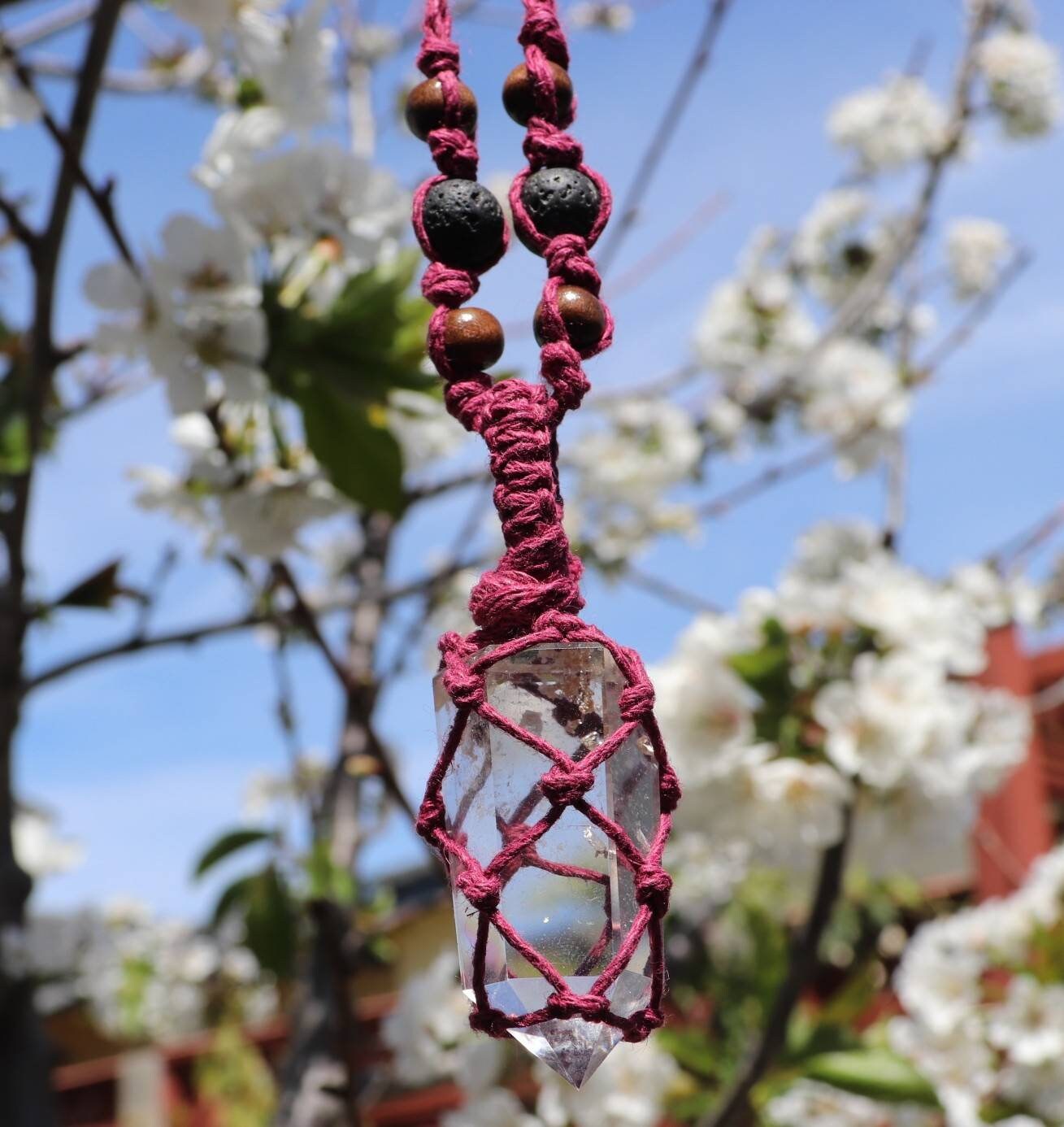 Crystal Quartz | Burgundy Hemp Wrapped Necklace