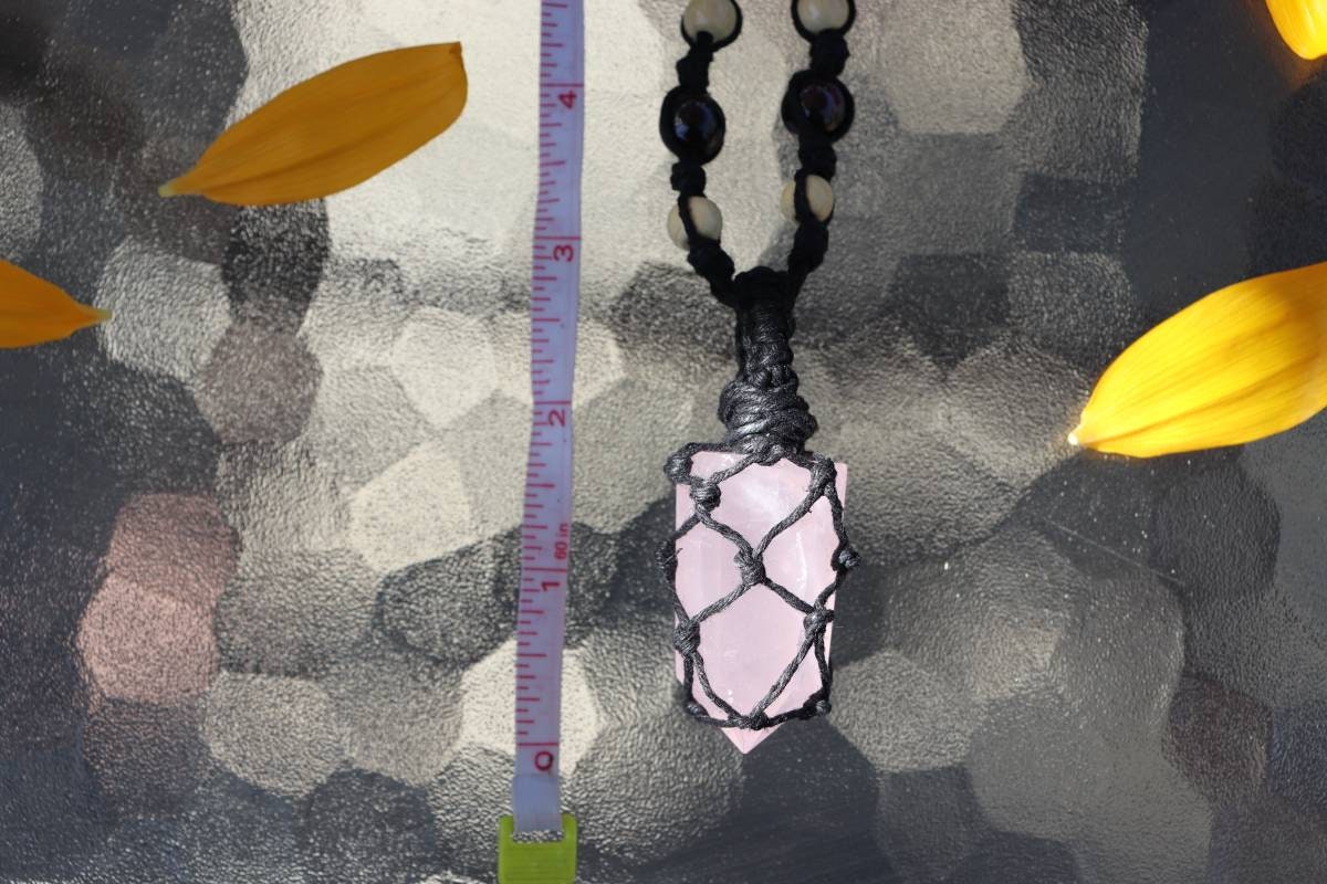 Rose Quartz | Black Hemp Wrapped Necklaces