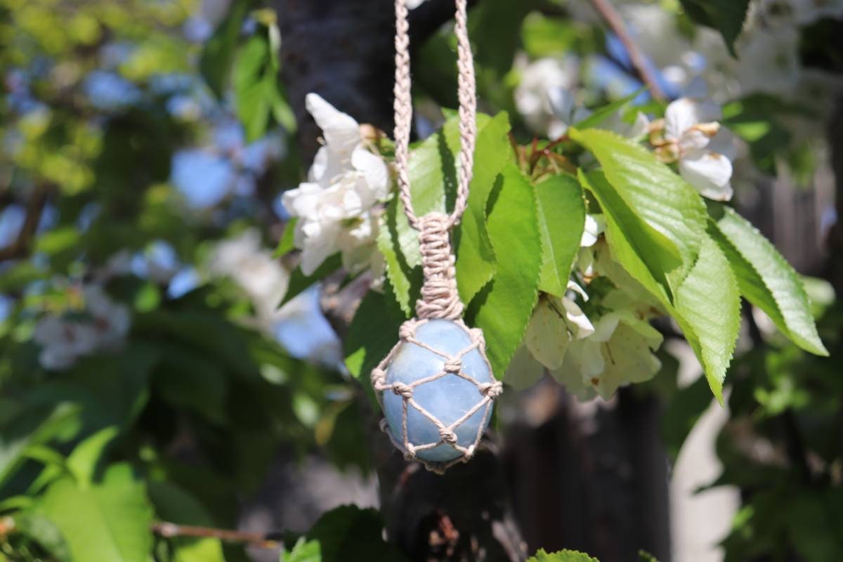 Blue Calcite | Beige Hemp Wrapped Necklace