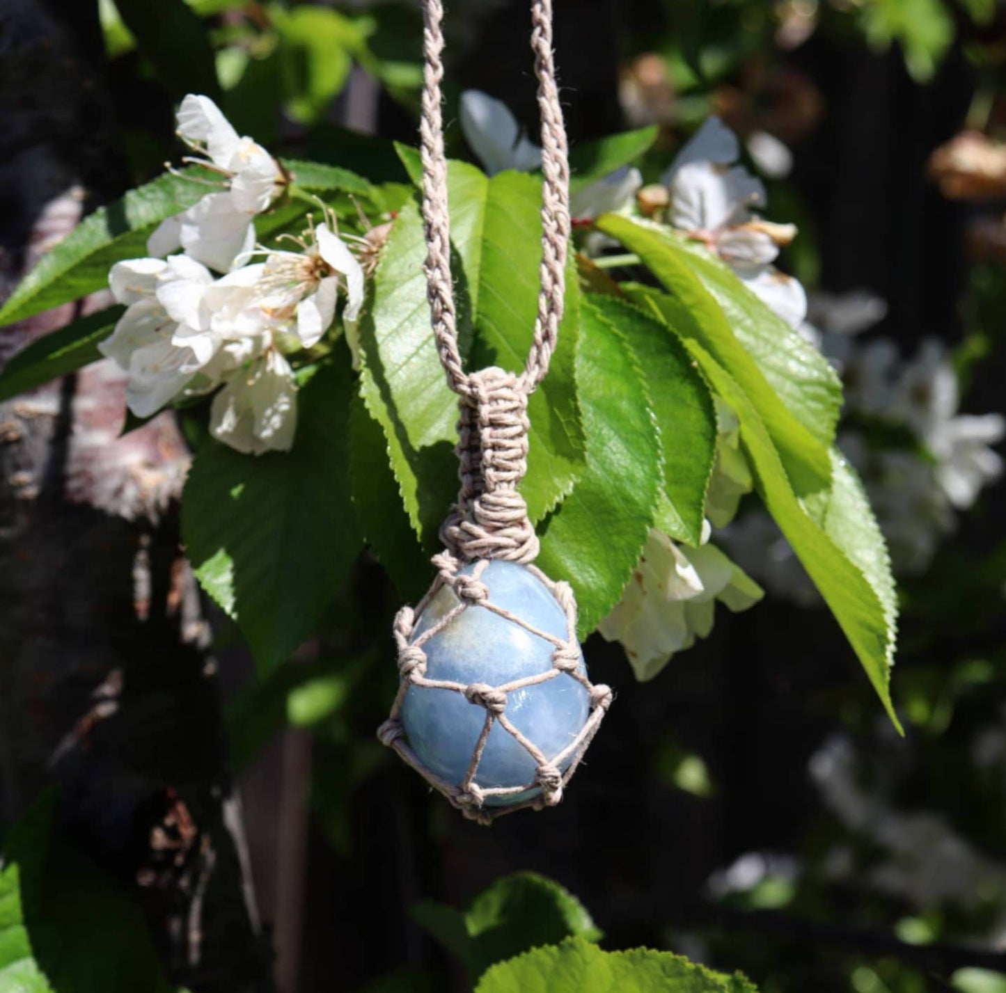 Blue Calcite | Beige Hemp Wrapped Necklace