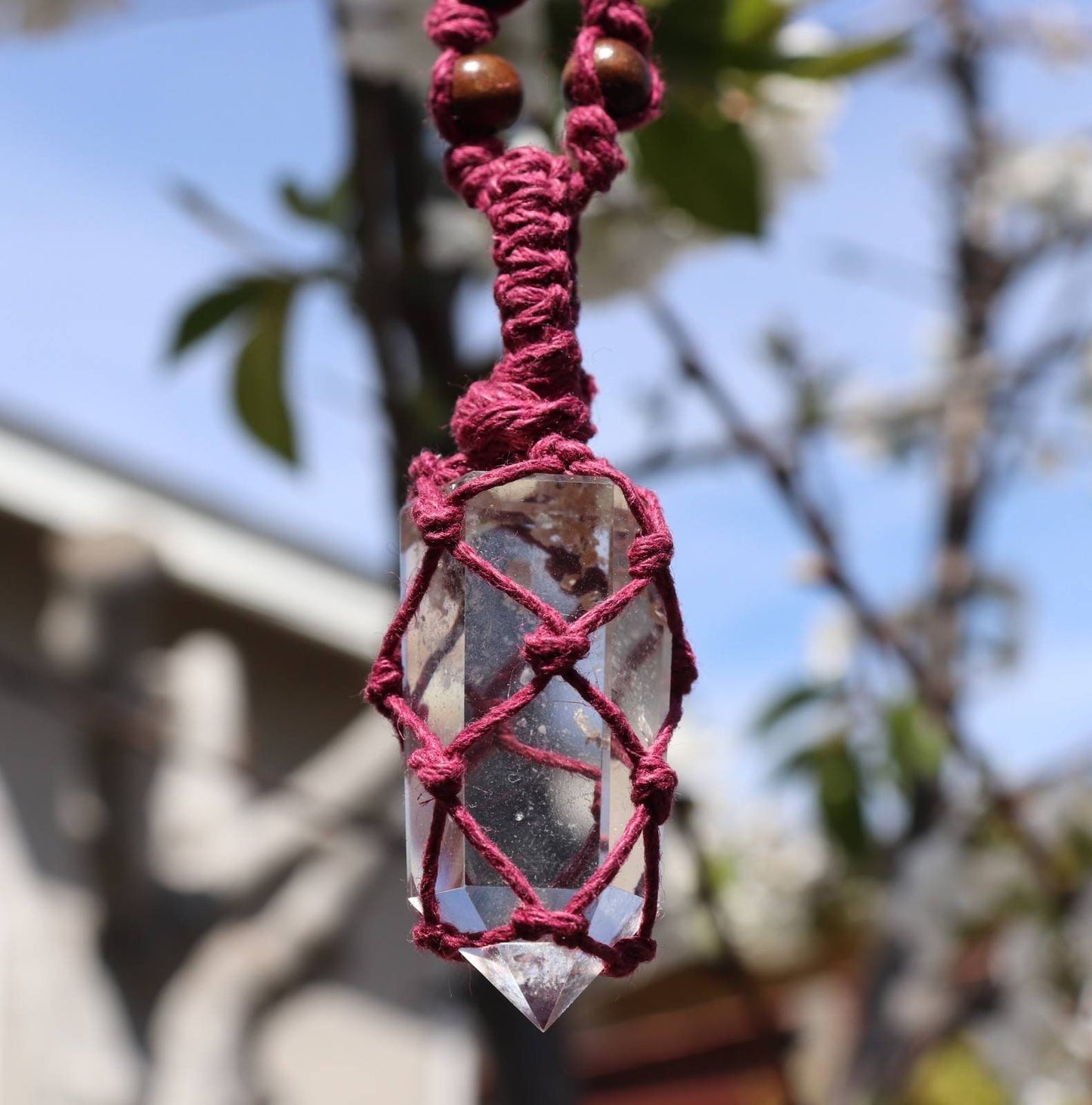 Crystal Quartz | Burgundy Hemp Wrapped Necklace