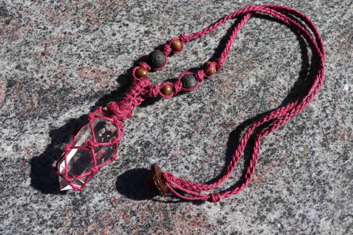 Crystal Quartz | Burgundy Hemp Wrapped Necklace