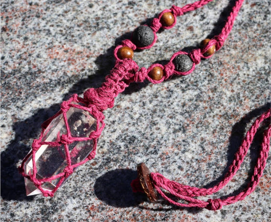 Crystal Quartz | Burgundy Hemp Wrapped Necklace