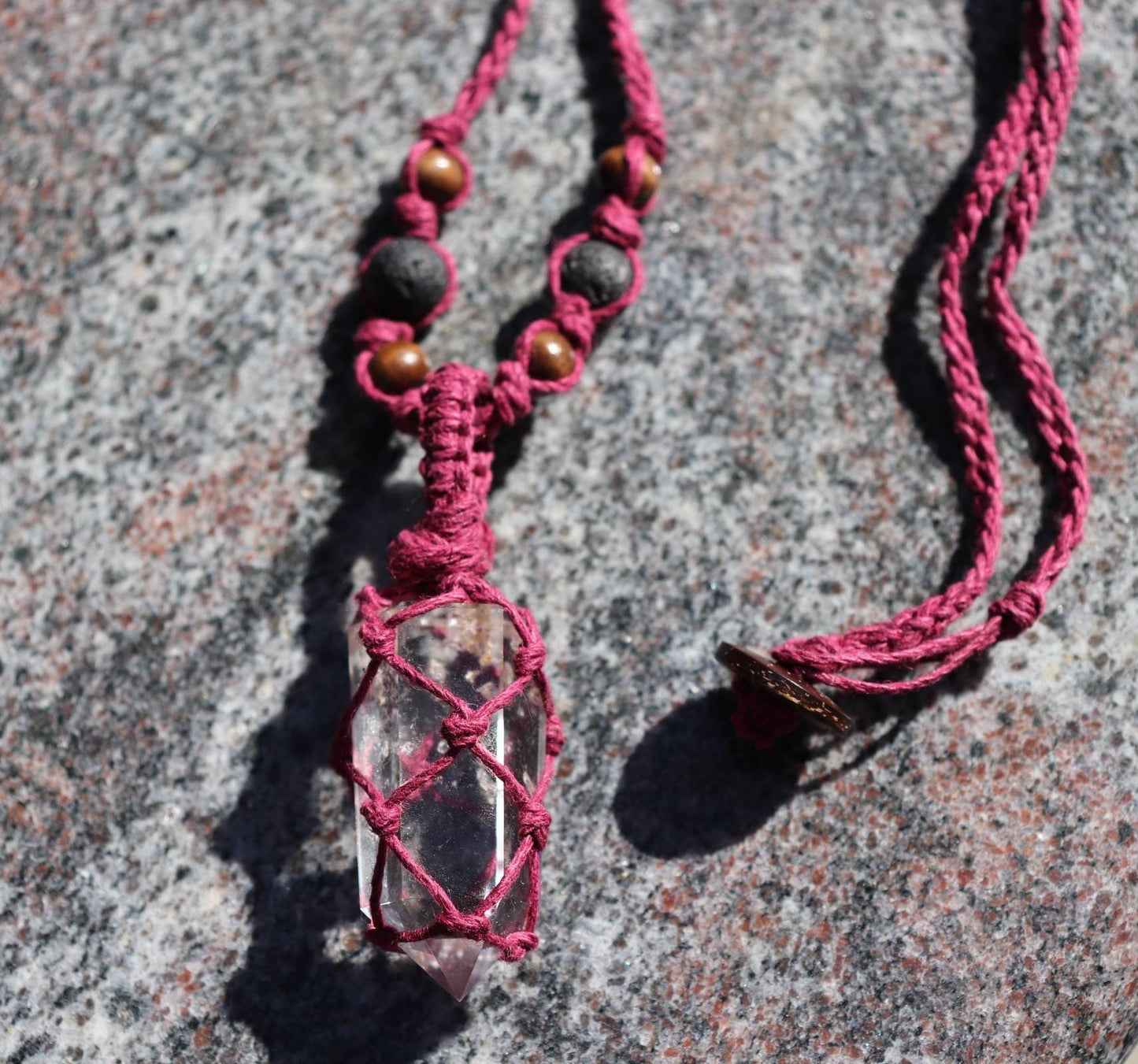 Crystal Quartz | Burgundy Hemp Wrapped Necklace