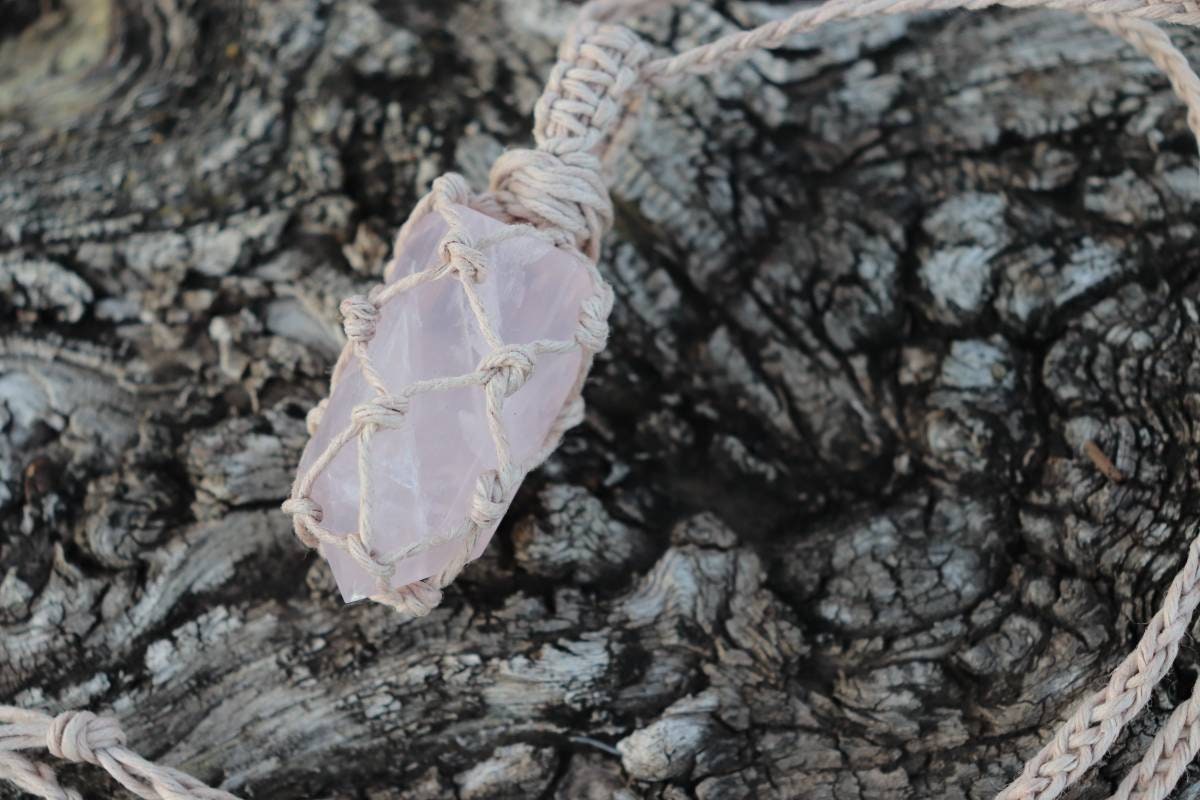 Rose Quartz | Beige Hemp Wrapped Necklace