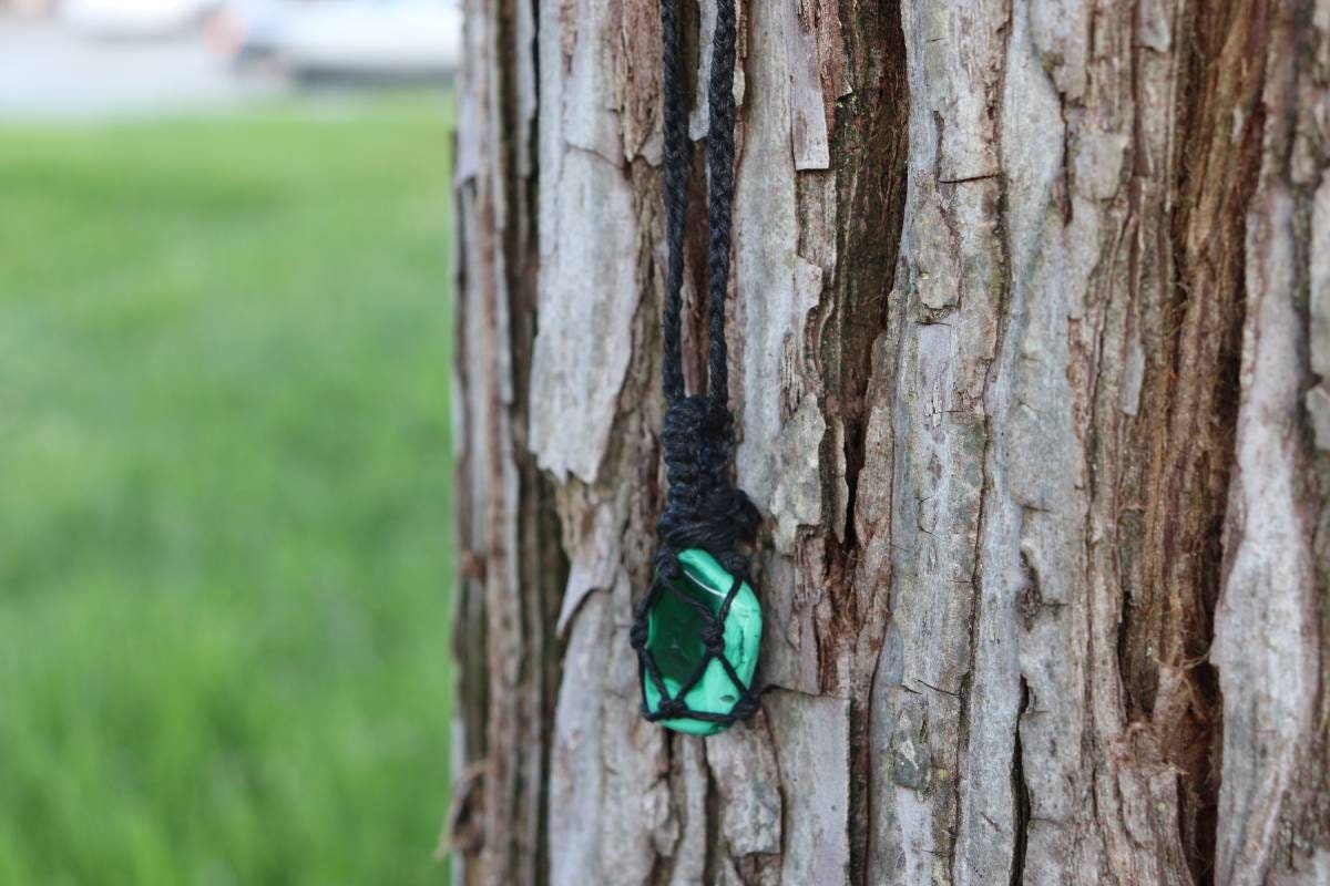 Malachite | Black Hemp Wrapped Necklace