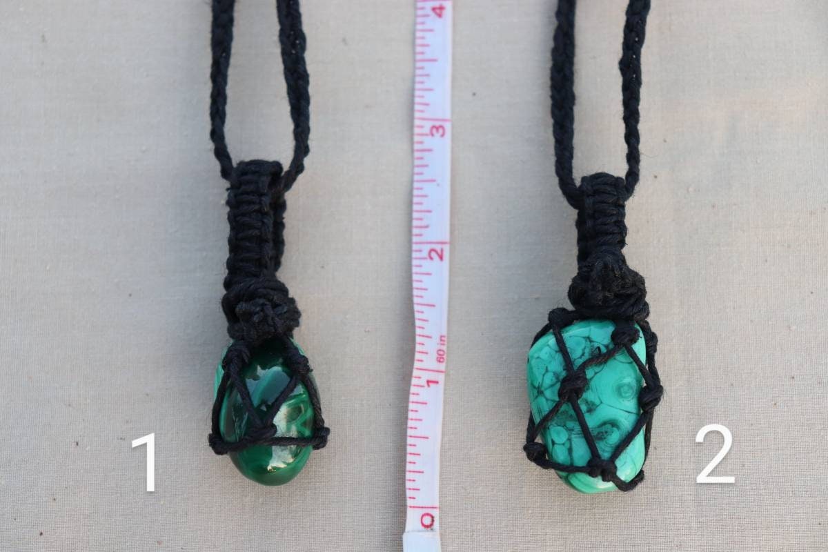 Malachite | Black Hemp Wrapped Necklace