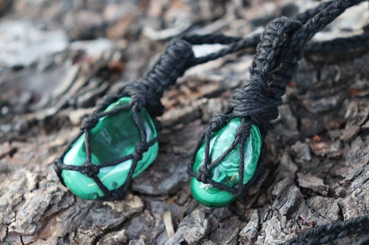 Malachite | Black Hemp Wrapped Necklace