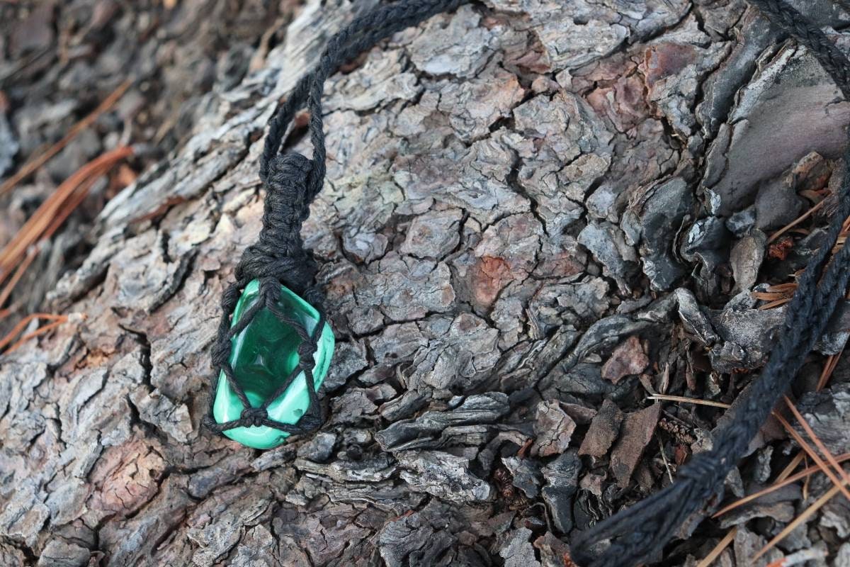 Malachite | Black Hemp Wrapped Necklace