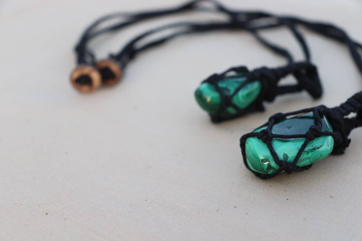 Malachite | Black Hemp Wrapped Necklace