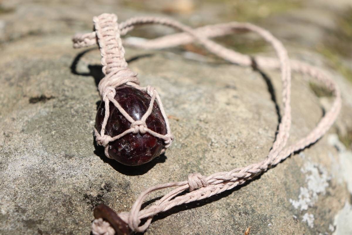 Garnet | Beige Hemp Wrapped Necklace