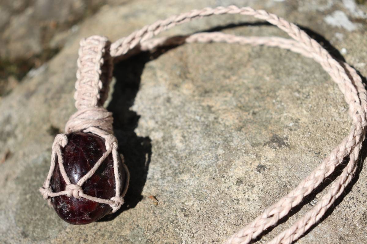 Garnet | Beige Hemp Wrapped Necklace