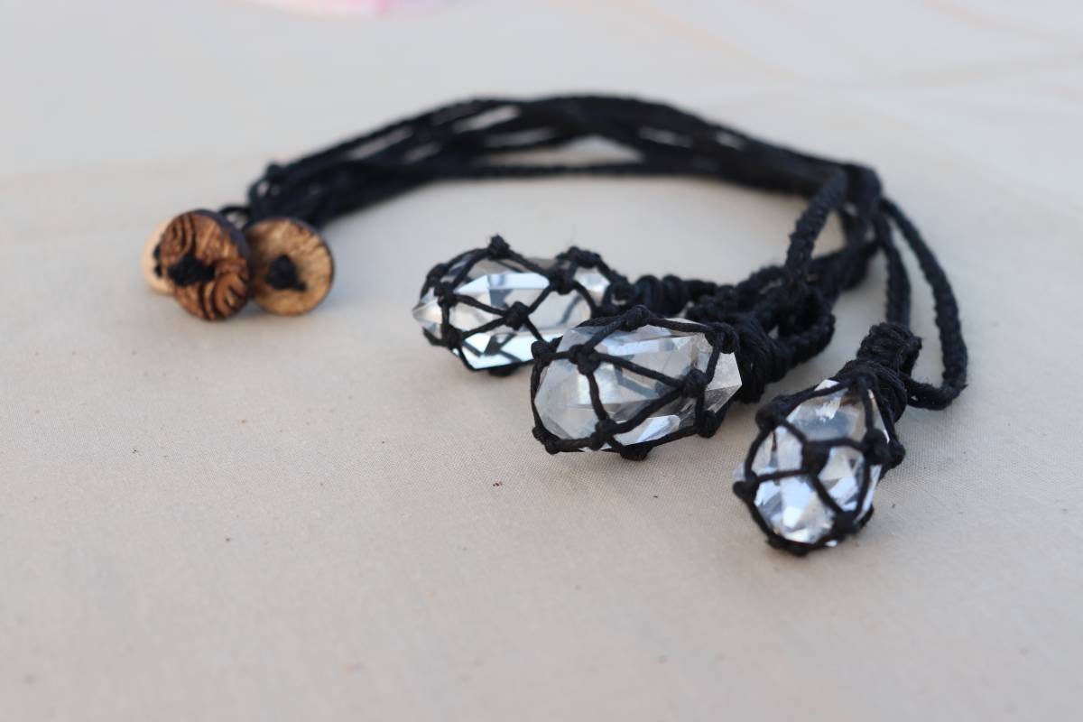 Crystal Quartz | Double Terminated Black Hemp Wrapped Necklaces