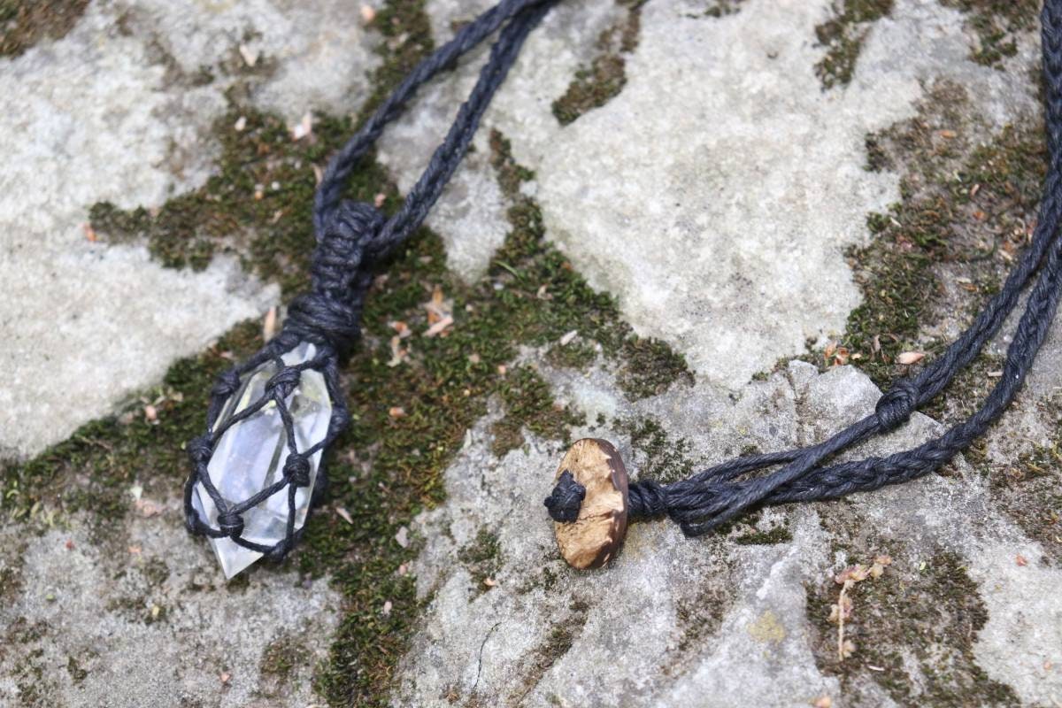 Crystal Quartz | Double Terminated Black Hemp Wrapped Necklaces