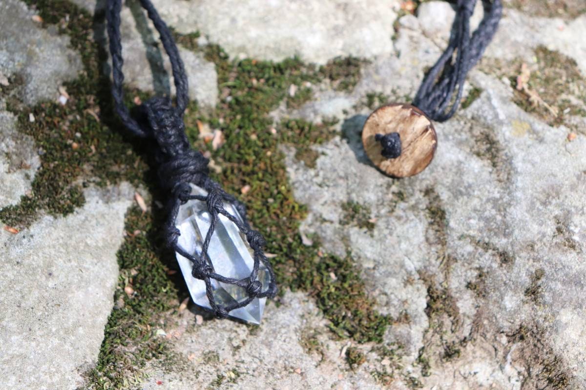 Crystal Quartz | Double Terminated Black Hemp Wrapped Necklaces