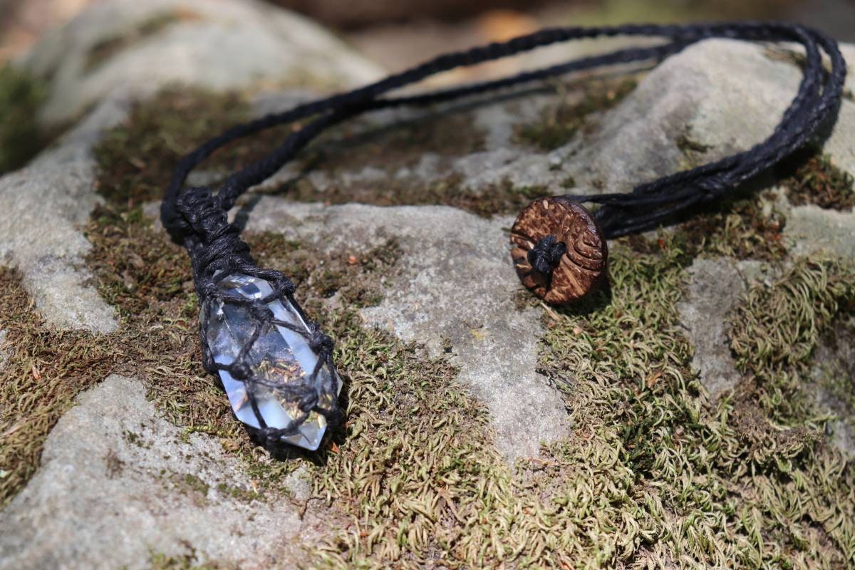 Crystal Quartz | Double Terminated Black Hemp Wrapped Necklaces