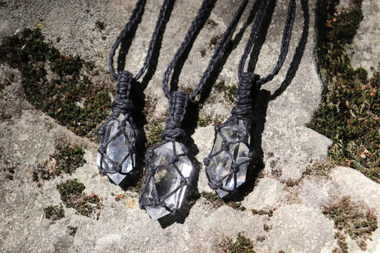 Crystal Quartz | Double Terminated Black Hemp Wrapped Necklaces