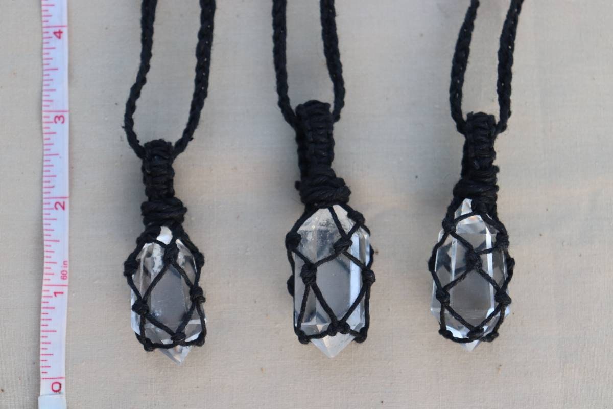 Crystal Quartz | Double Terminated Black Hemp Wrapped Necklaces