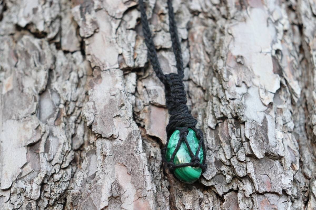 Malachite | Black Hemp Wrapped Necklace