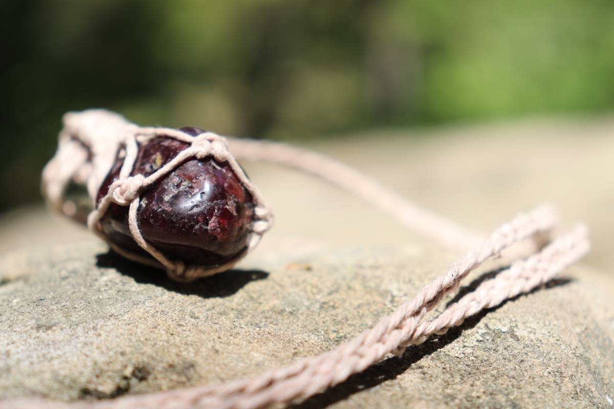 Garnet | Beige Hemp Wrapped Necklace