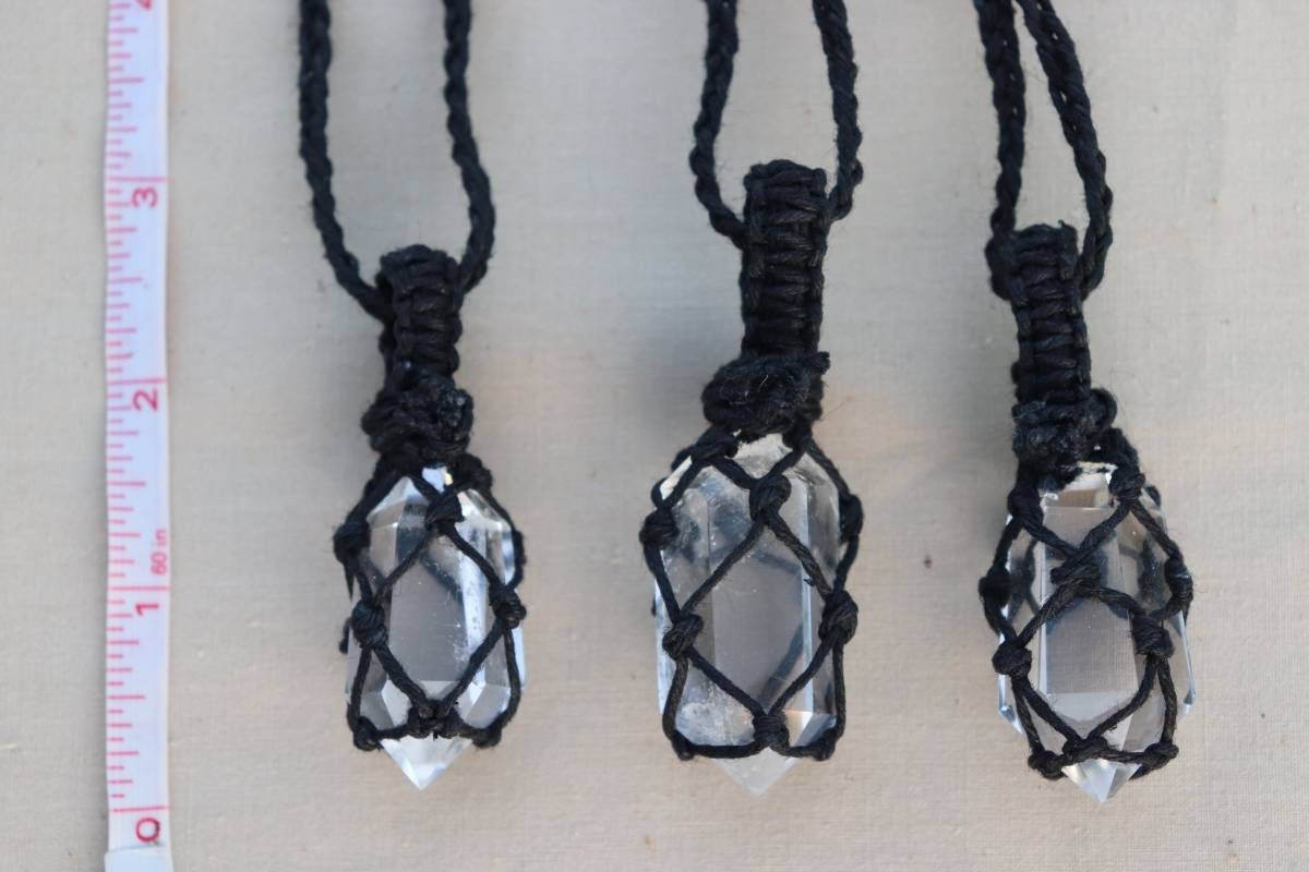 Crystal Quartz | Double Terminated Black Hemp Wrapped Necklaces