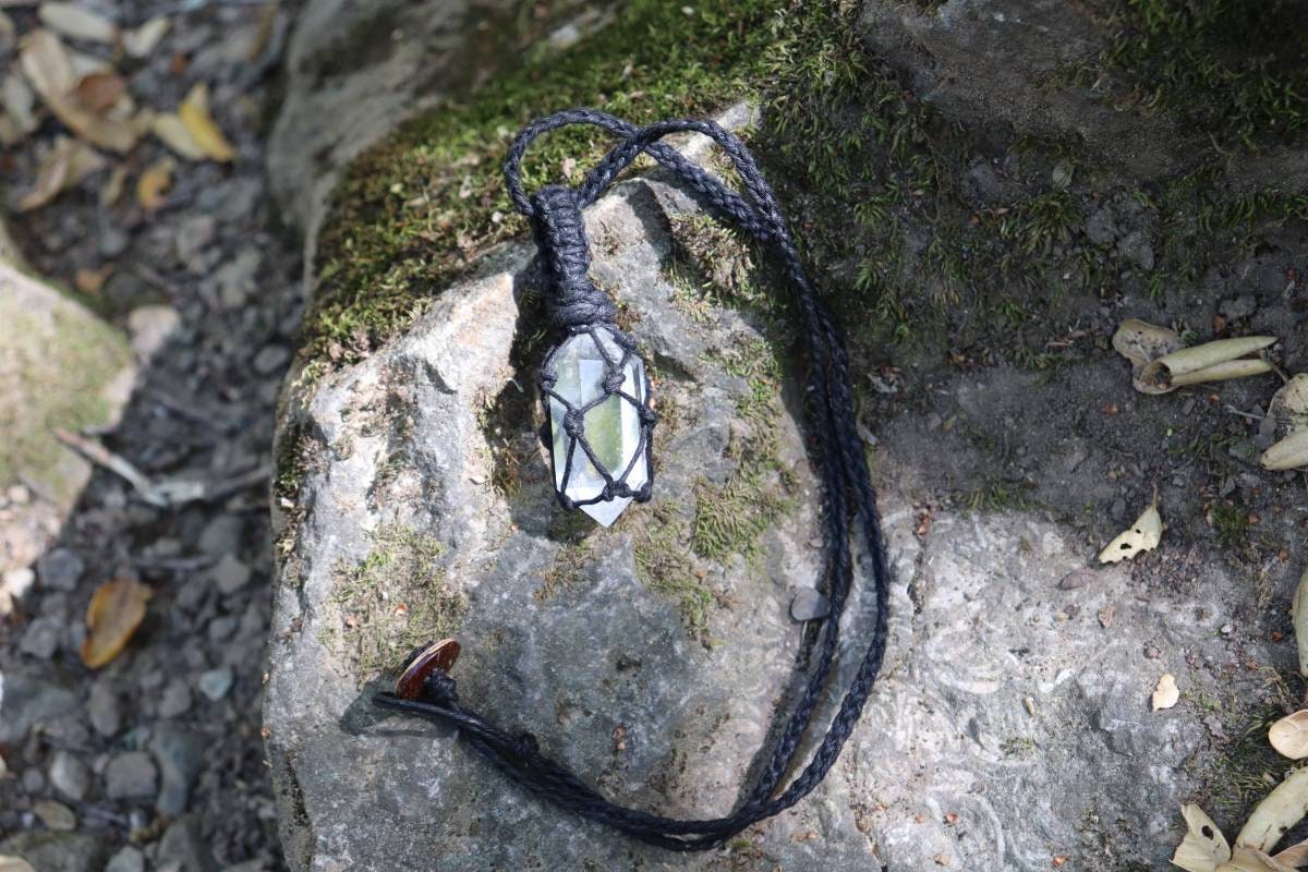 Crystal Quartz | Double Terminated Black Hemp Wrapped Necklaces