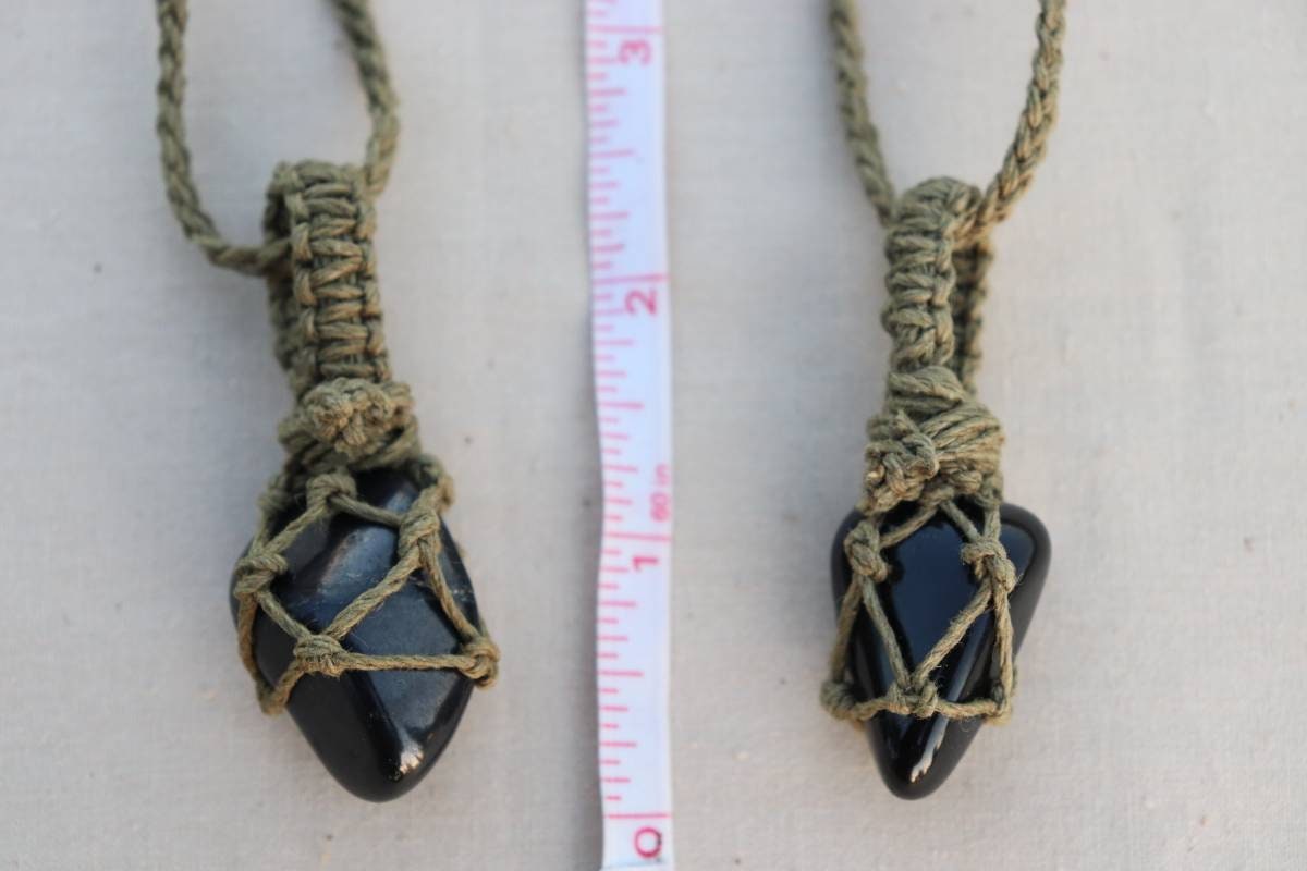 Black Obsidian | Green Hemp Wrapped Necklace