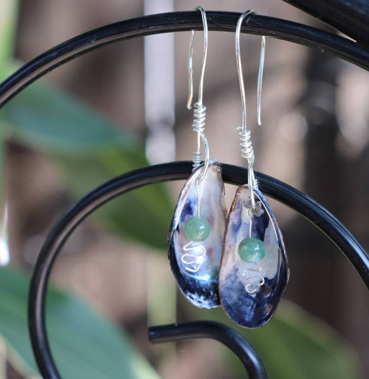 Grandidierite | Sterling Silver | Mussel Earrings