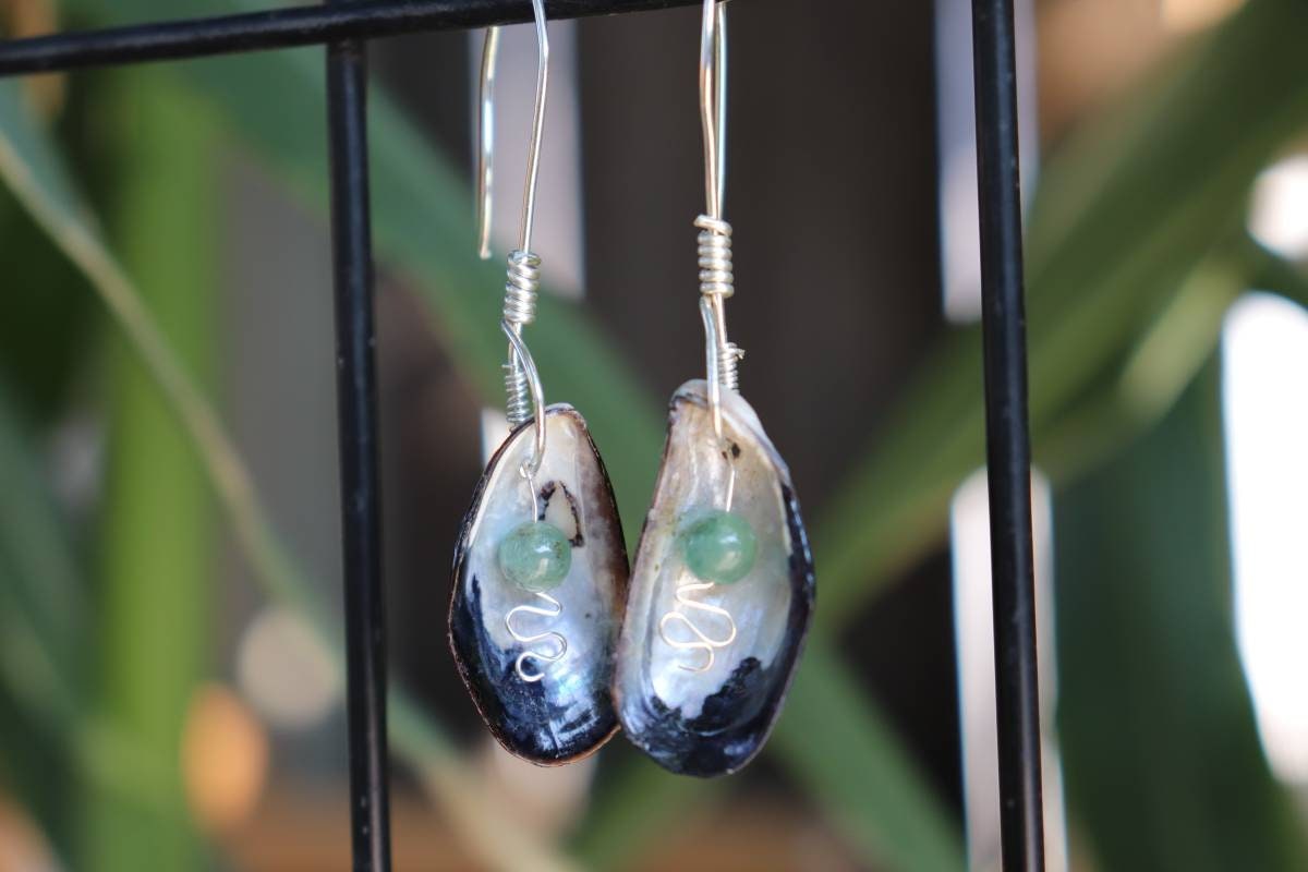 Grandidierite | Sterling Silver | Mussel Earrings