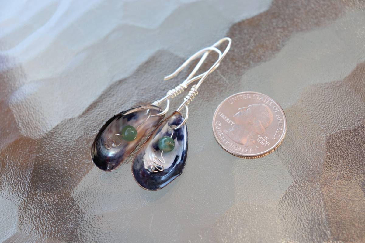 Grandidierite | Sterling Silver | Mussel Earrings