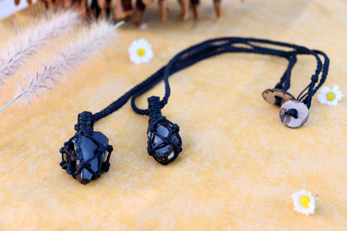 Black Obsidian | Black Hemp Wrapped Necklaces